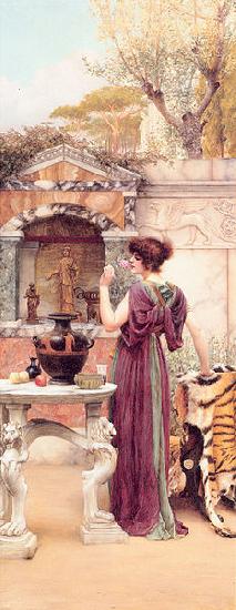 John William Godward At the Garden Shrine Pompeii